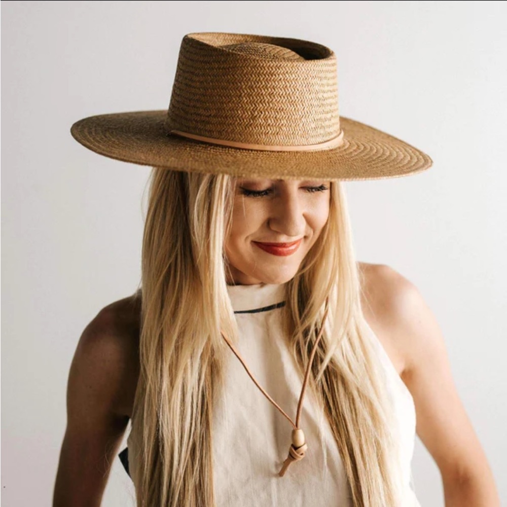 Gigi Pip Aiden Straw Porkpie Hat Adjustable Size M/L 59
